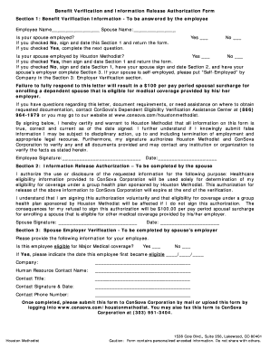 Benefit Verification and Information Release Authorization Form