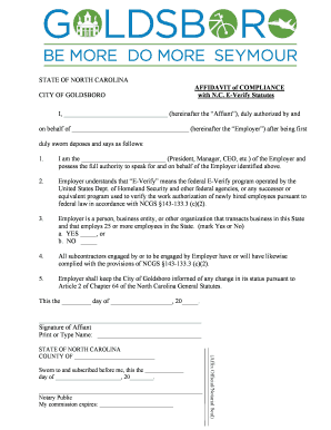 Affidavit of Compliance with N.C. E-Verify Statutes
