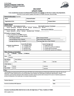 Kentucky Employees' Health Plan Update Form