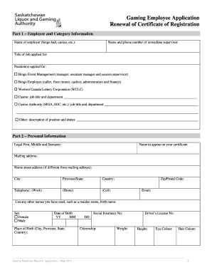 Gaming Employee Renewal Application