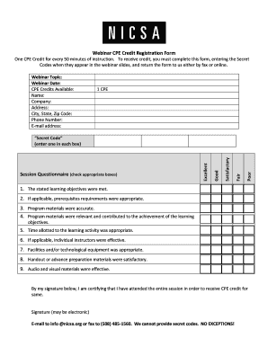 Webinar CPE Credit Registration Form