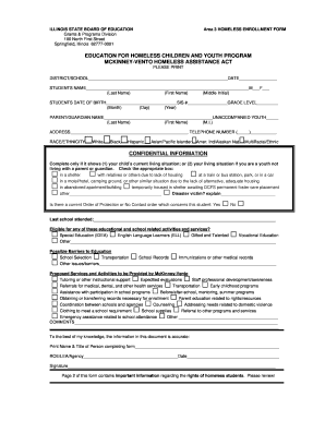 Illinois McKinney-Vento Homeless Enrollment Form