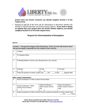 Request for Determination of Exemption Form