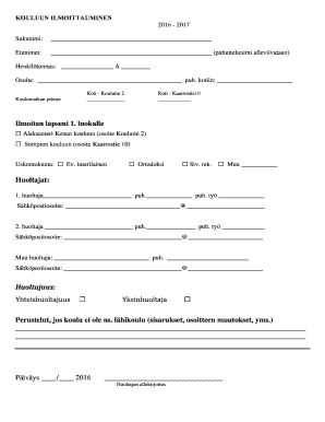 Finnish School Enrollment Form