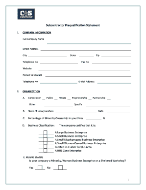 Subcontractor Prequalification Statement