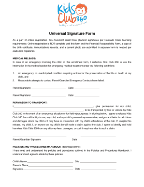 Kids Club 360 Enrollment and Authorization Form