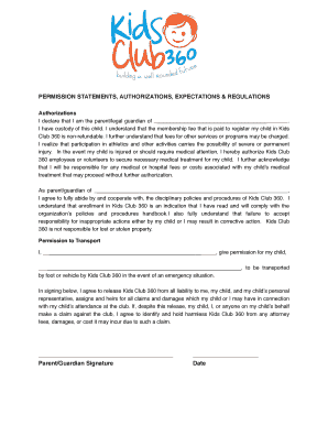 Kids Club 360 Membership Authorization Form