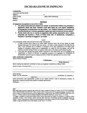 Italian Student Health Insurance Commitment Declaration