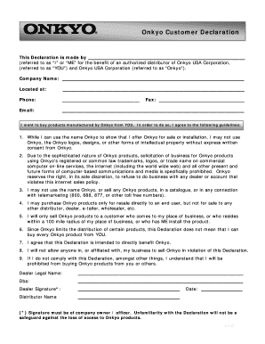 Onkyo Customer Declaration Form