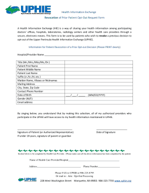 Health Information Exchange Opt-Out Revocation Form