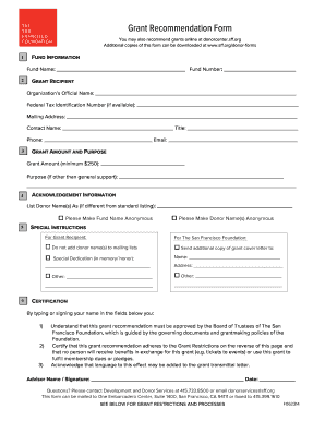 San Francisco Grant Recommendation Form