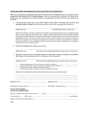 Florida Declaration of Domicile Form