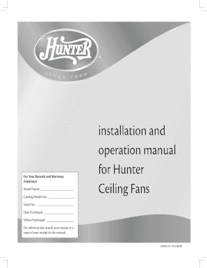 Hunter Ceiling Fan Installation and Warranty Form