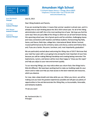 Amundsen High School Welcome Letter and Registration Forms