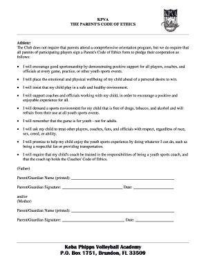 Parent's Code of Ethics Form