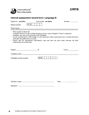 International Baccalaureate Assessment Record Form
