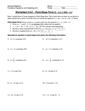 Algebra II Point-Slope Form Worksheet