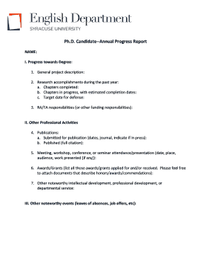 phd annual progress report sample