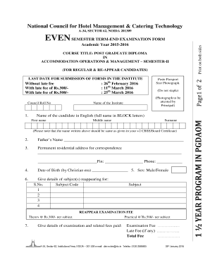 NCHMCT Term-End Examination Form