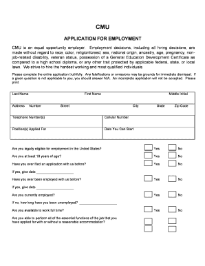 CMU Application for Employment