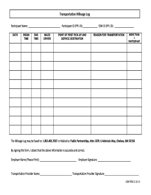 Printable mileage log pdf - Transportation Mileage Log - bCMUb - cmu