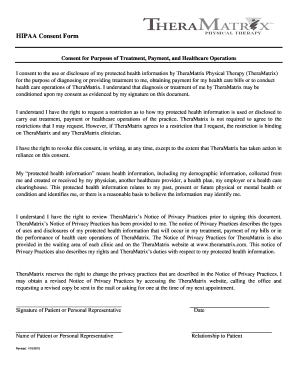 HIPAA Consent Form for Treatment, Payment, and Healthcare Operations