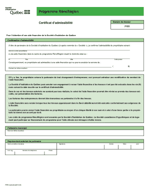 Certificat d’admissibilité RénoRégion