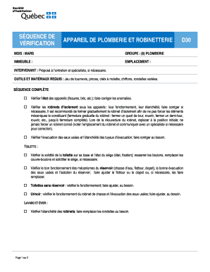 Séquence de vérification appareil de plomberie et robinetterie