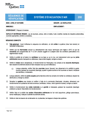 Séquence de vérification système d’évacuation d’air D30