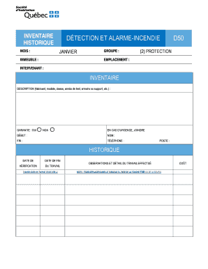 Formulaire d'inventaire