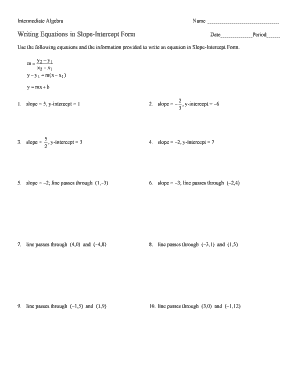 Algebra Slope-Intercept Form Worksheet