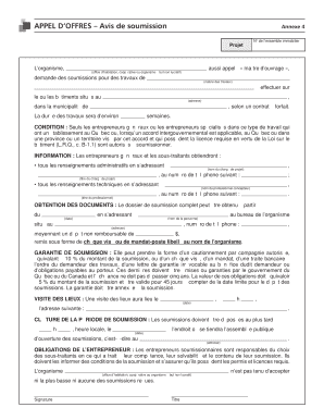 APPEL D’OFFRES – Avis de soumission Annexe 4