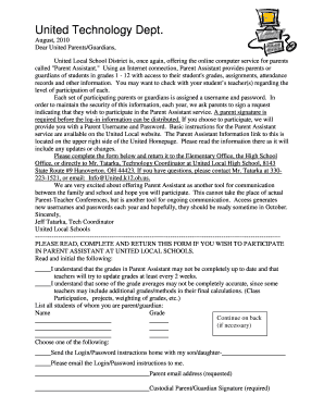 United Local Schools Parent Assistant Participation Form