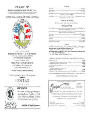 American Kennel Club Dog Show Entry Form