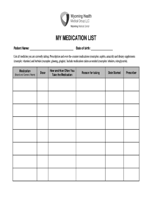 Medication List Form