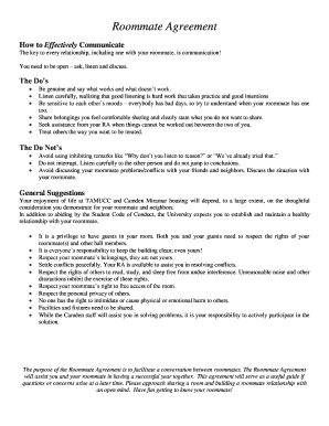 Roommate Agreement Form