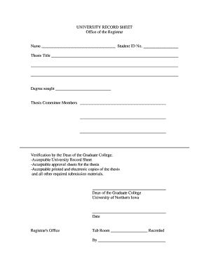 University Thesis Record Sheet