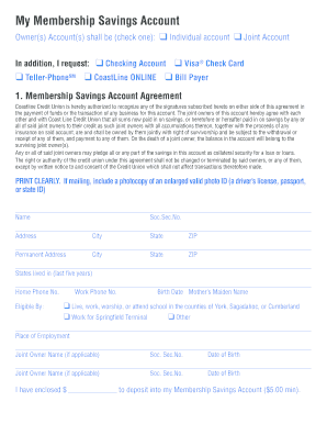 Coast Line Credit Union Membership Application