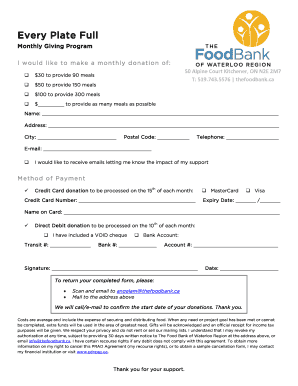 Every Plate Full Monthly Giving Program
