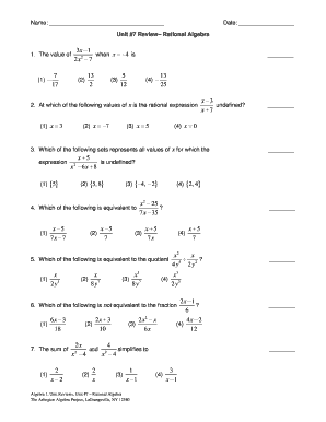 Algebra 1 Unit 7 Review – Rational Algebra
