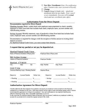 Authorization Form for Direct Deposit