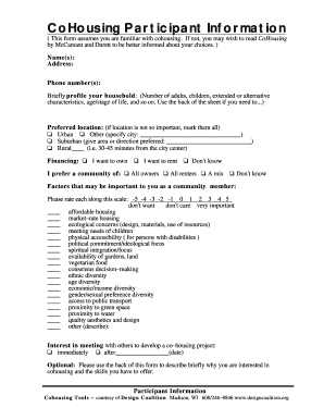CoHousing Participant Information Form