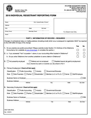 Oklahoma Accountancy Board Individual Registrant Reporting Form