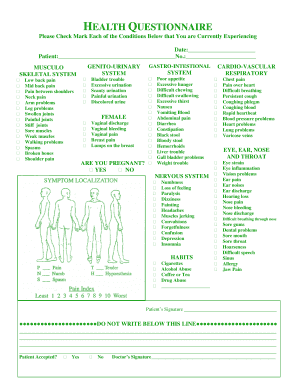 Health Questionnaire Form