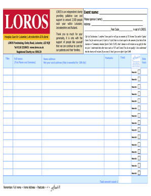 LOROS Charity Sponsorship Form