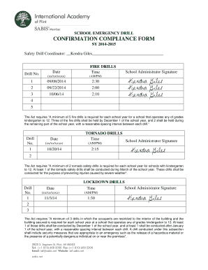 School Emergency Drill Compliance Form