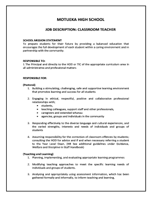 Classroom Teacher Job Description - Motueka High School - motuekahigh school