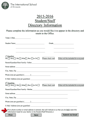 Student Staff Directory Information Form