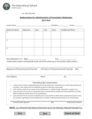 Authorization for Administration of Prescription Medication