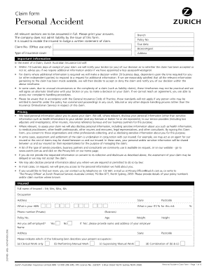 Instruments chart - Claim form Personal Accident - dib